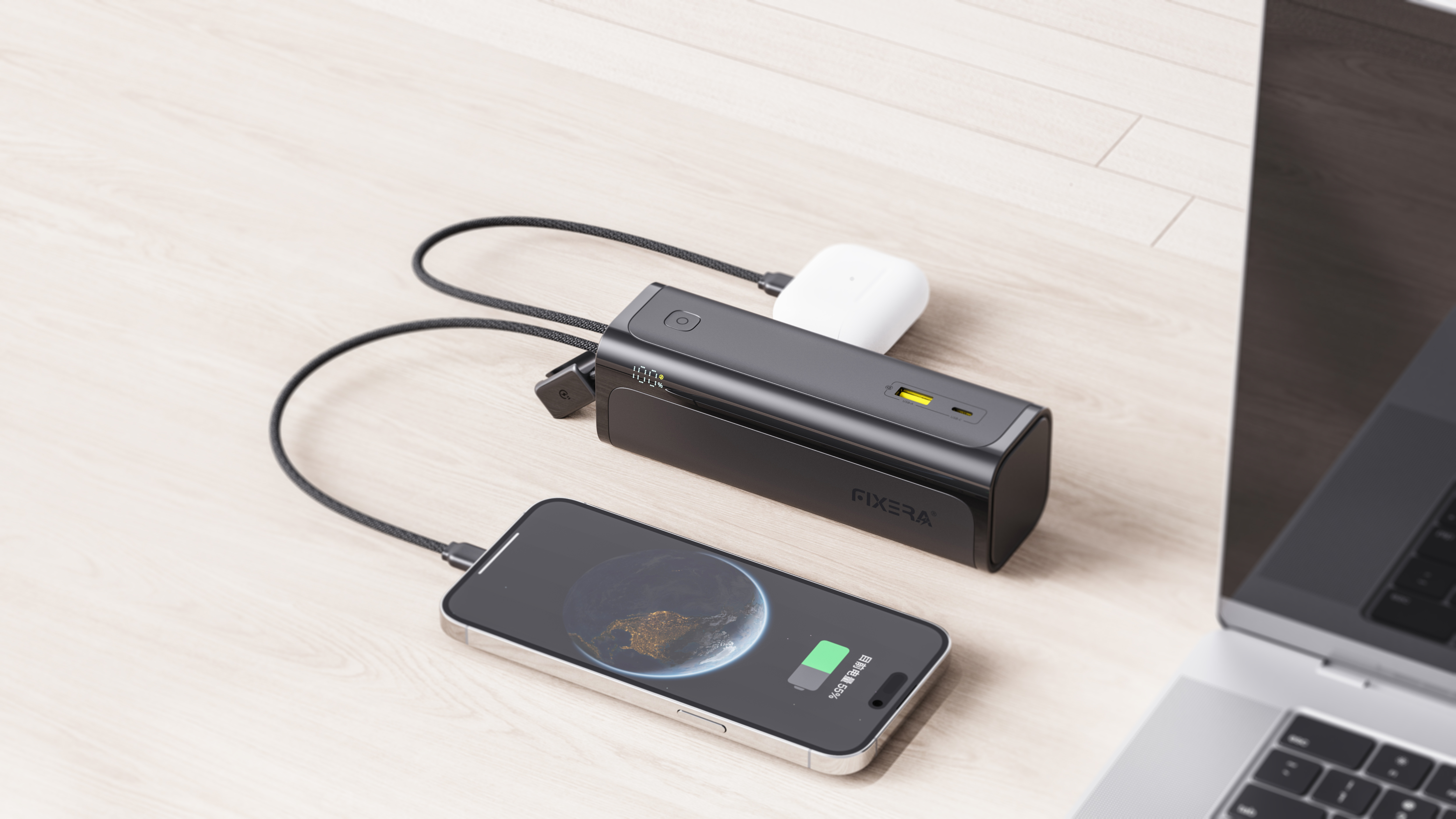 100W パワーバンク、ケーブル内蔵パワーバンク