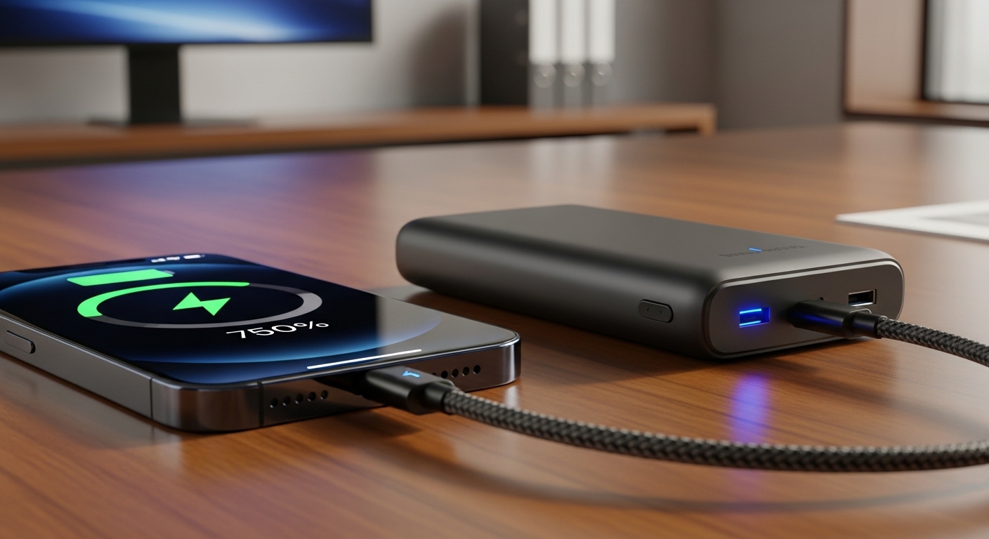 iPhone 15 charging with high-speed power bank