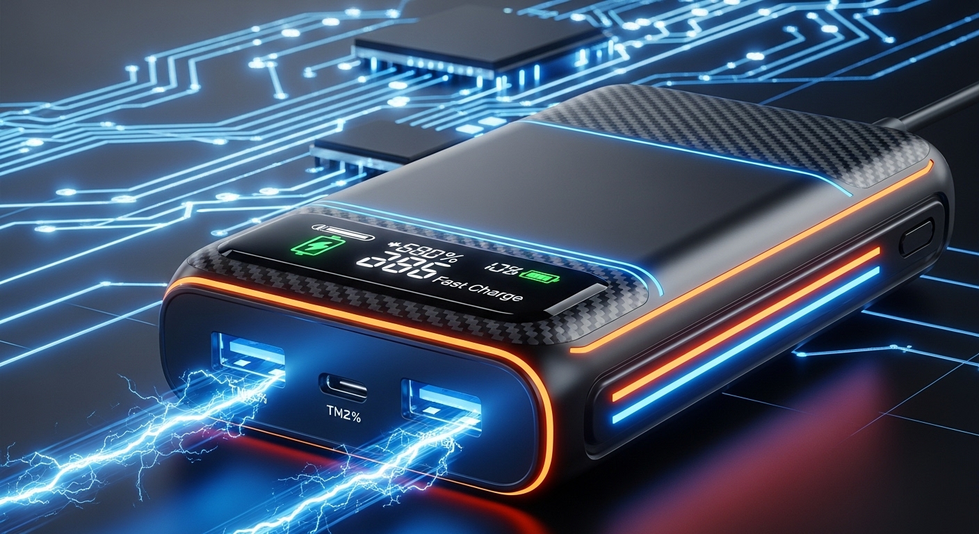 A modern high-tech fast charging charger and power bank