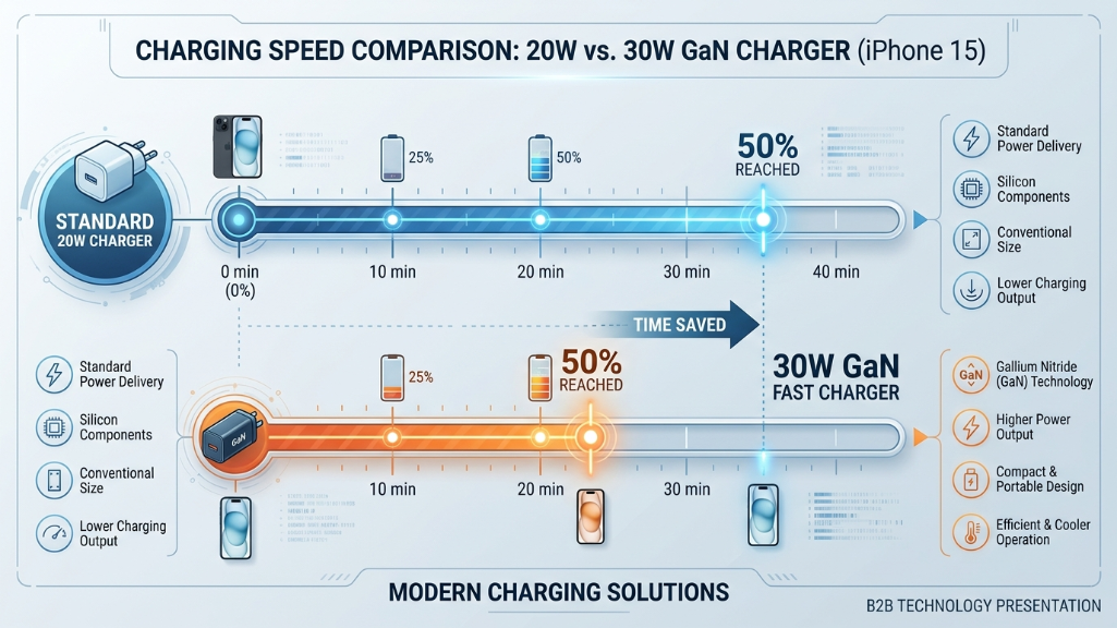 20W 与 30W iPhone 充电速度对比