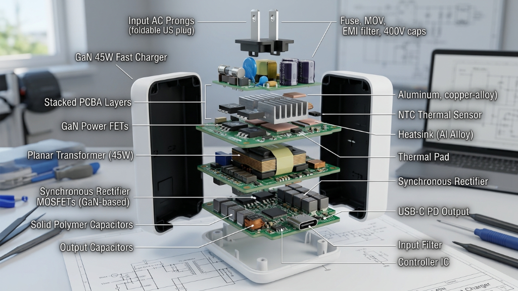 Carregador de PCBA de alta densidade de 45 W