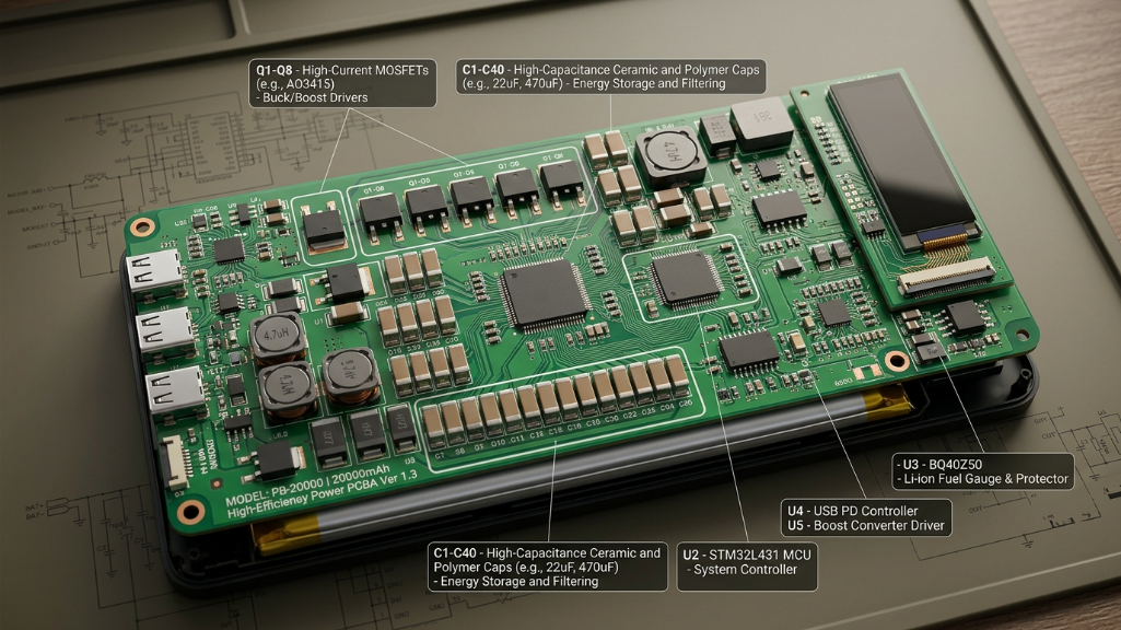 composants internes de la carte PCBA de la batterie externe