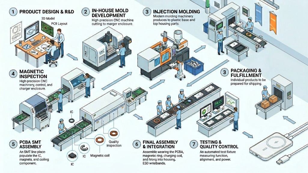ODM workflow of 3-in-1 magnetic wireless charger