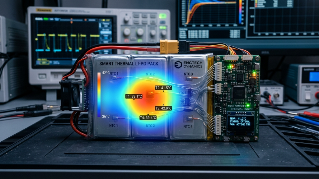 Lithium-polymer battery with smart NTC temperature sensors for thermal management.png