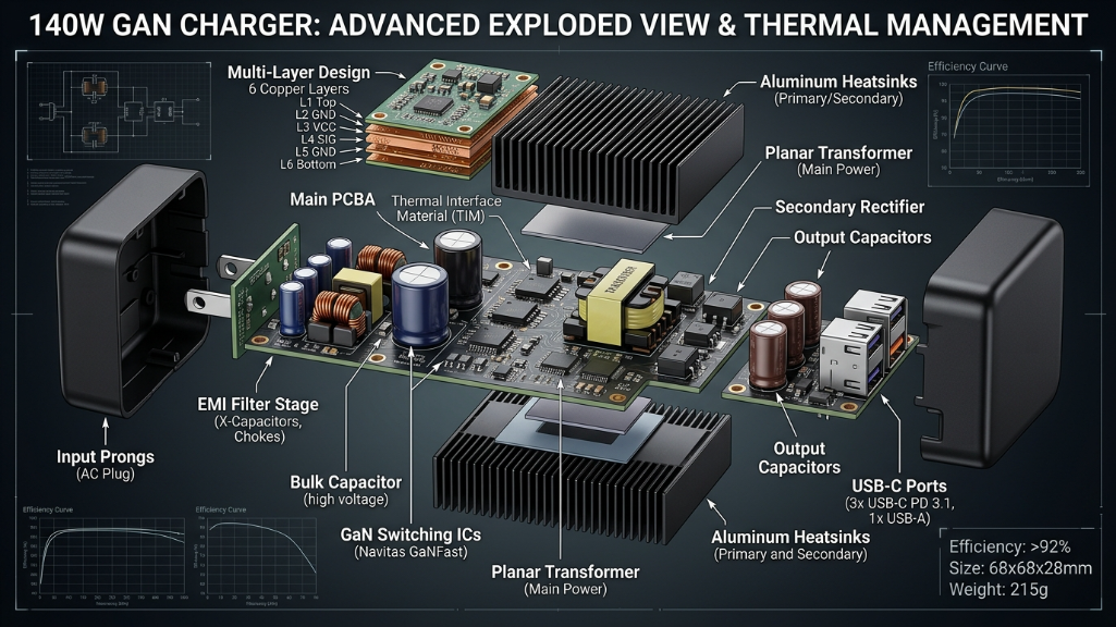 Estructura de diseño térmico interno del cargador GaN de 140 W.png