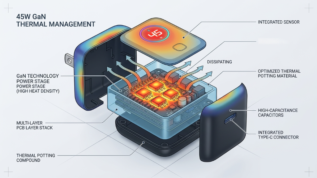 45W fast charger with GaN components and potting.png