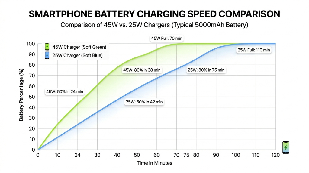 25W 与 45W 充电速度对比