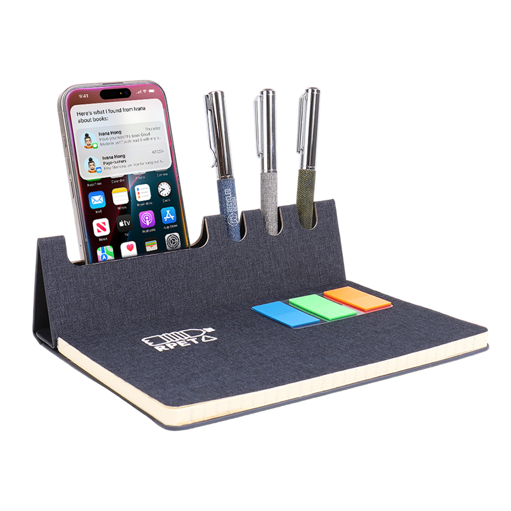 A5 stand notebook made with RPET fabric and magnetic folding design
