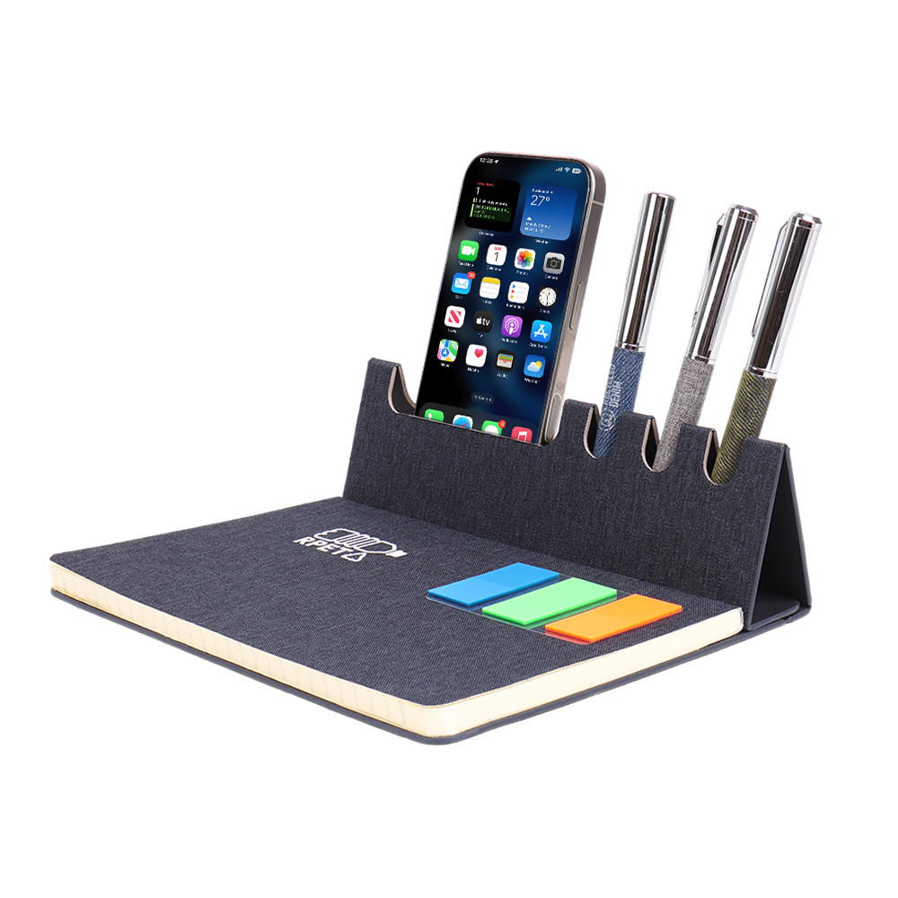 A5 Stand Notebook with RPET Fabric Cover & Magnetic Folding Stand
