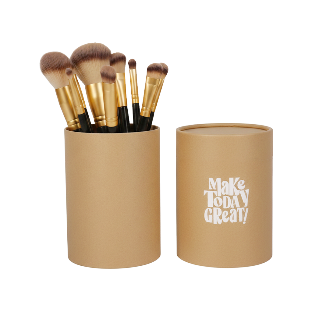 Eco friendly cylindrical packaging for cosmetic brush set