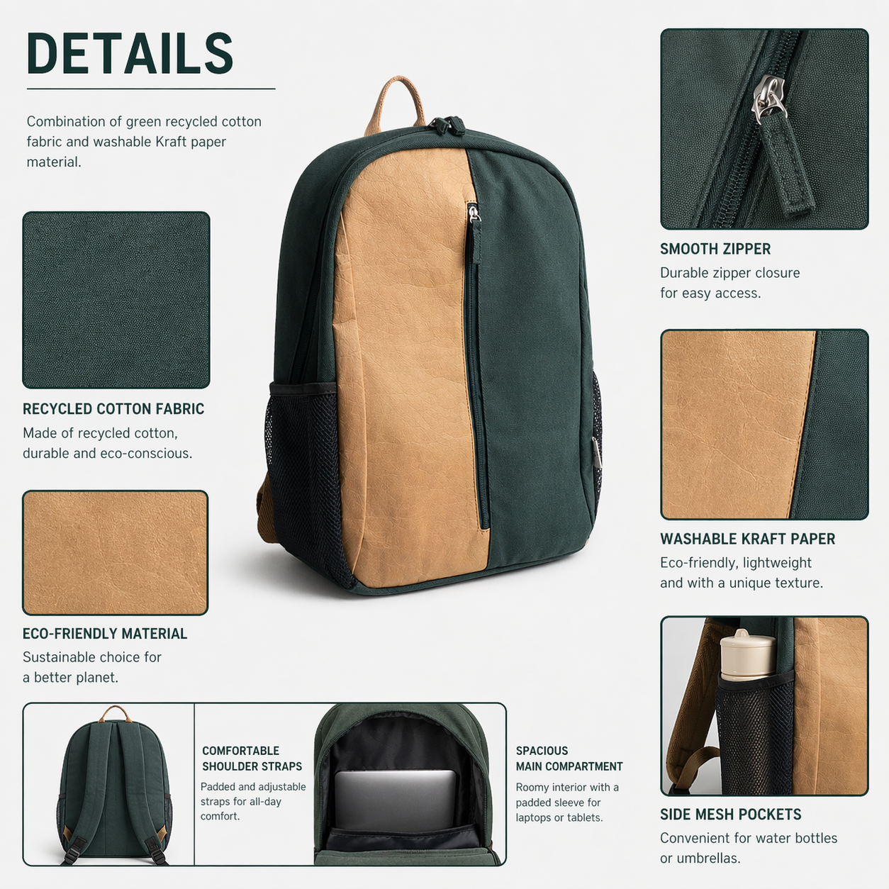 Recycled cotton and kraft paper backpack
