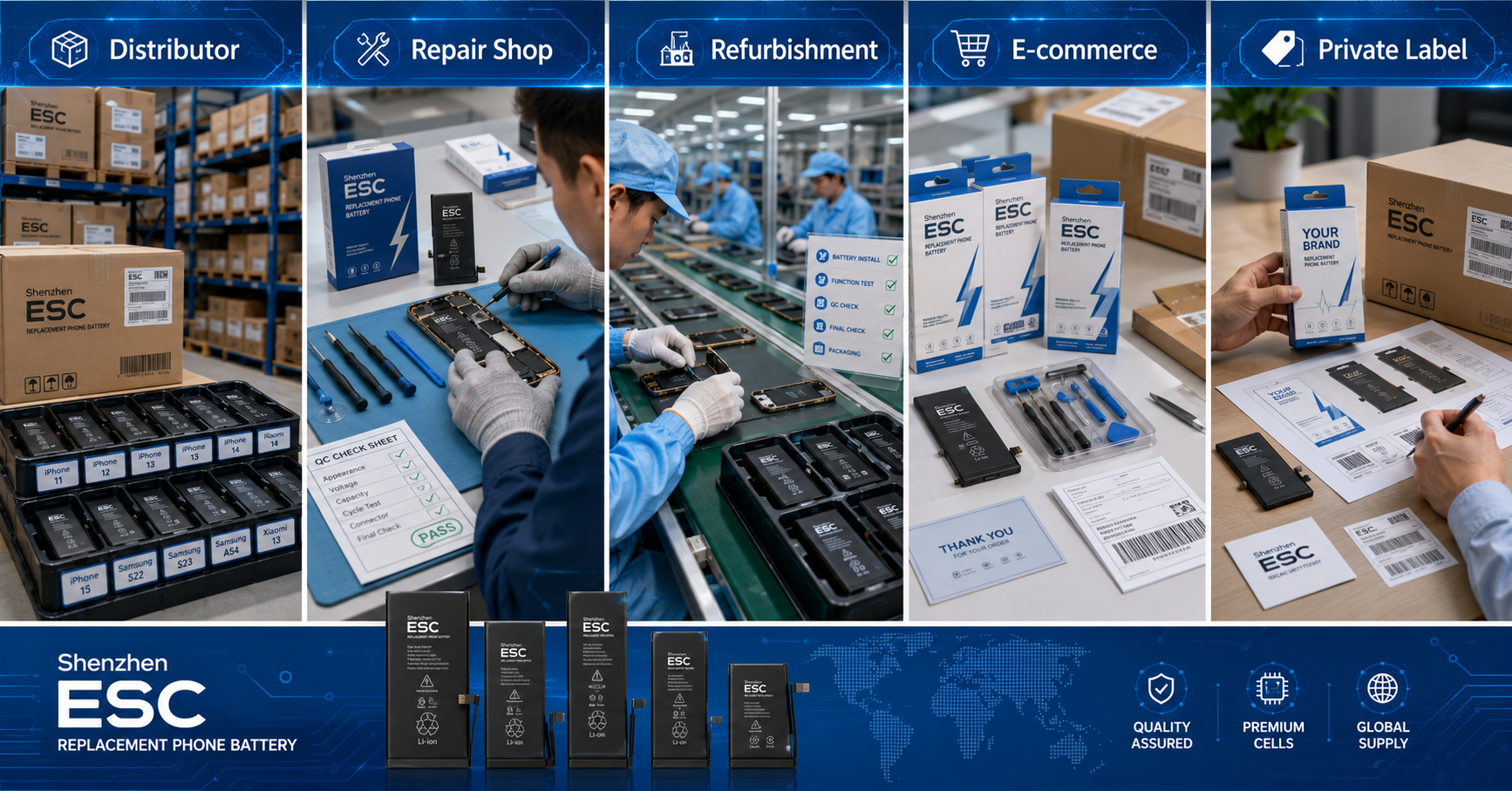 Proveedor de baterías para teléfonos móviles para distribuidores de repuestos para móviles.