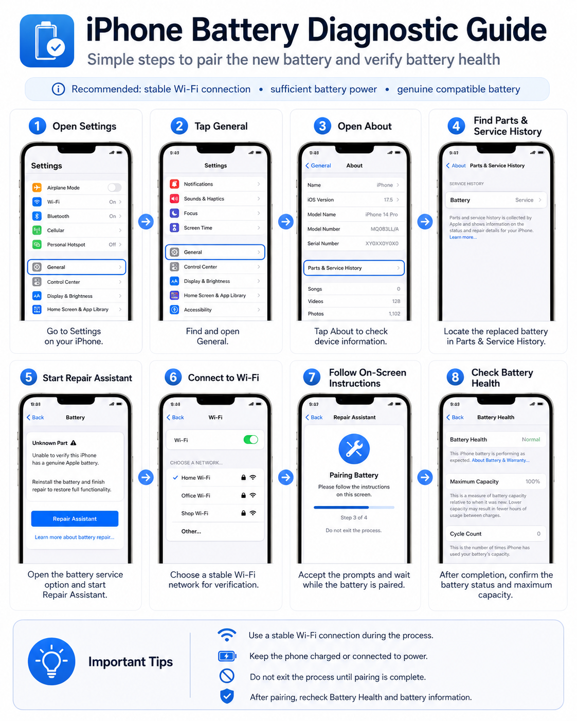 Proveedor de baterías de diagnóstico para iPhone