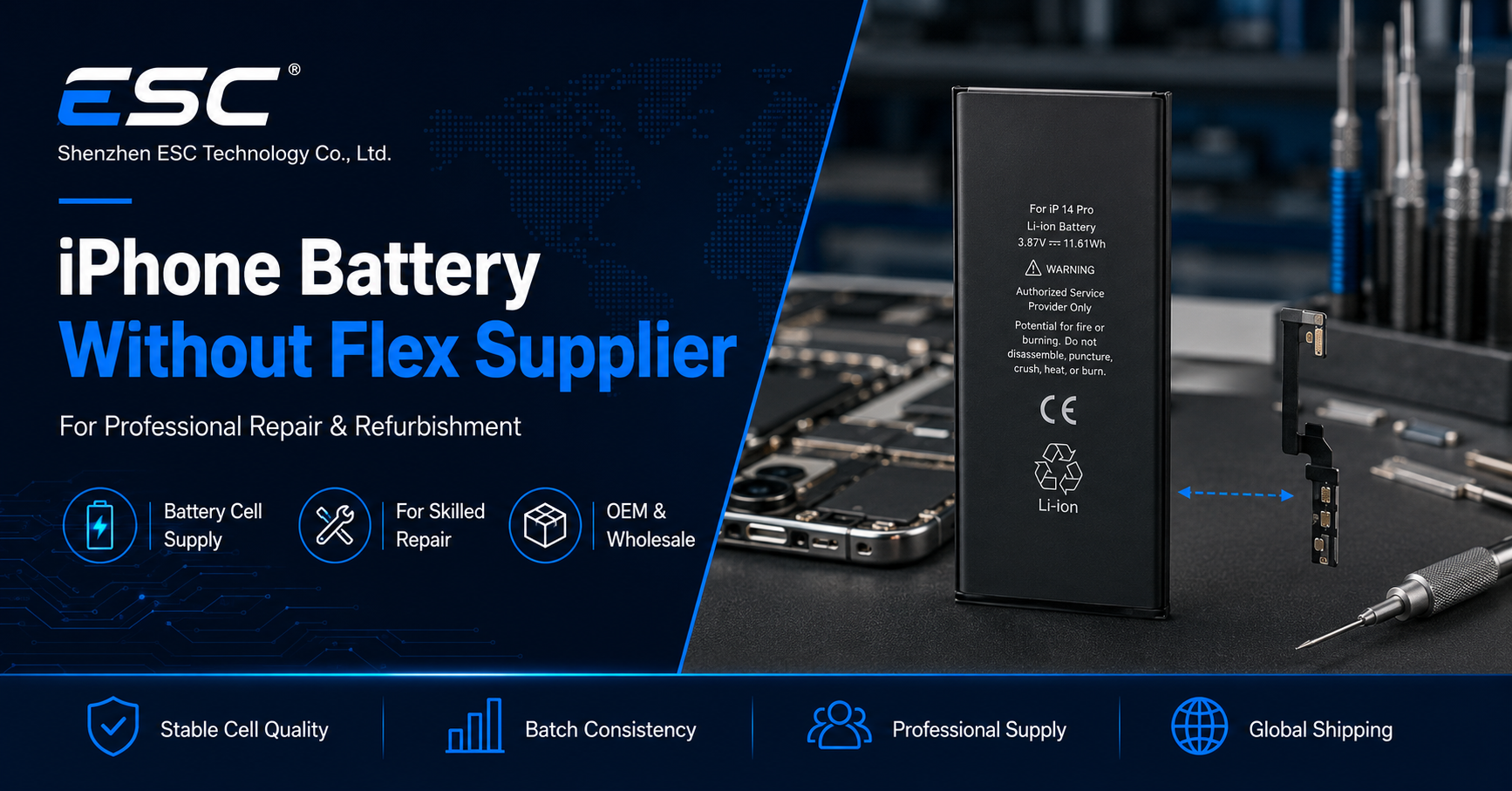 iPhone Battery Without Flex Supplier for Repair Shops and Refurbishment Facilities