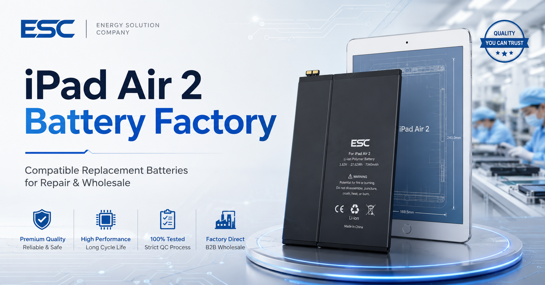 Proveedor mayorista de baterías de 27,3 Wh para iPad Air 2