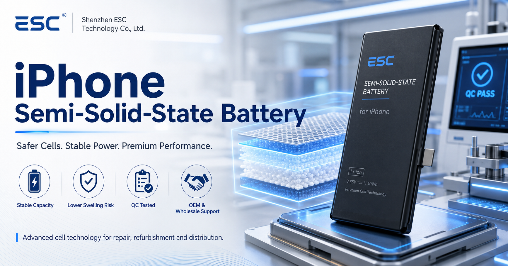 Batería de repuesto semisólida ESC para iPhone