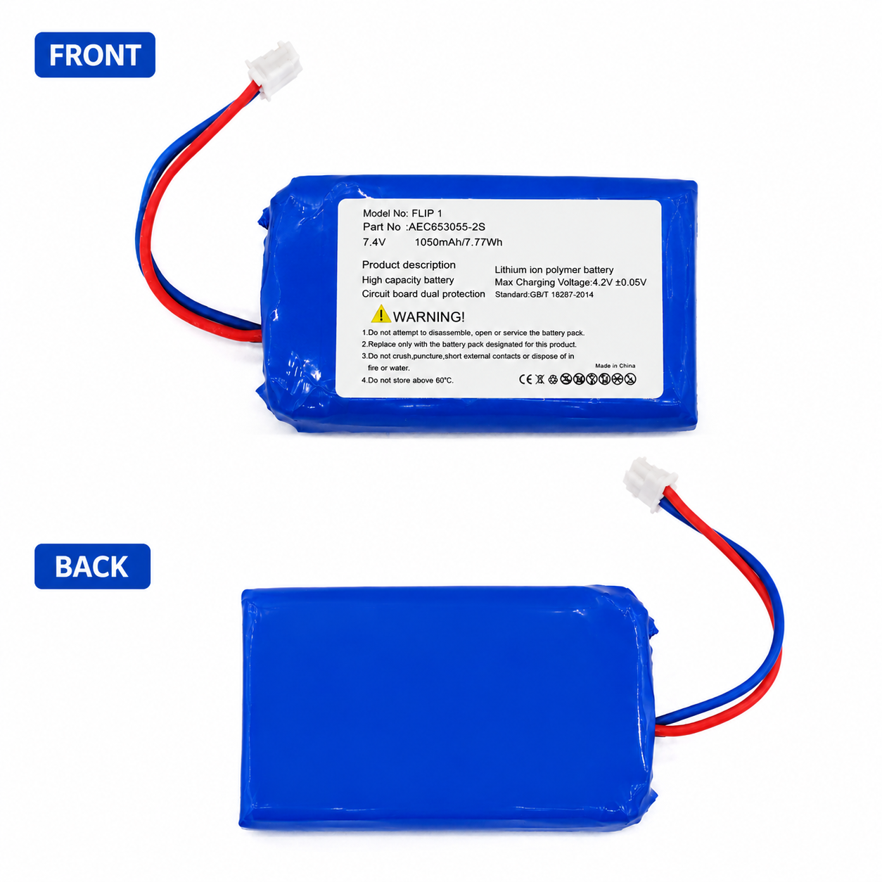 JBL Flip 1 Replacement Battery AEC653055-2S 1000mAh 7.4V Li-ion Battery JBL Flip 1 Replacement Battery AEC653055-2S 1000mAh 7.4V Li-ion Battery