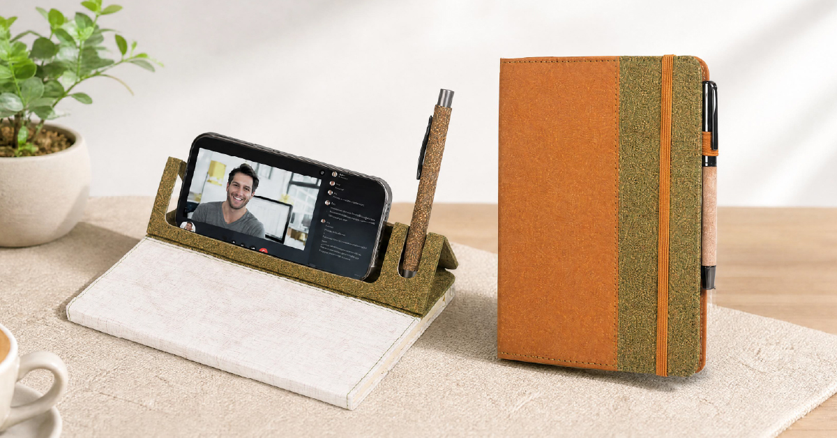 A5 Stand Notebook with Green Tea Residue Cover & Magnetic Desk Organizer