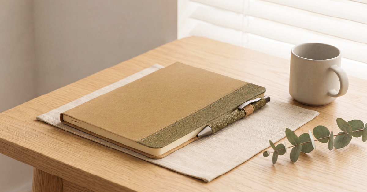A5 Hardcover Notebook with Washed Kraft Paper & Green Tea Residue Cover