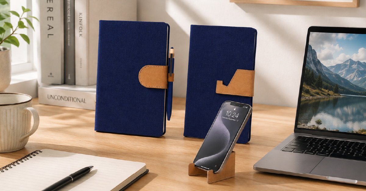 A5 Linen Hardcover Notebook with Magnetic Closure & Detachable Desk Stand