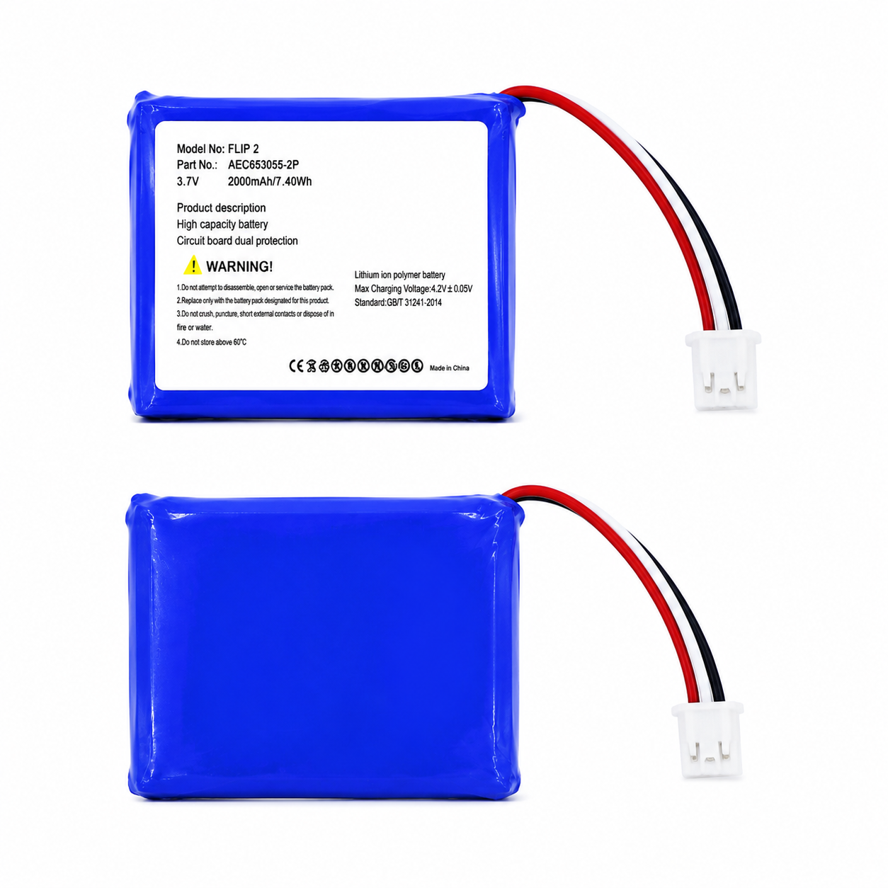 JBL Flip 2 Replacement Battery AEC653055 2P 2000mAh Li-ion Battery Supplier JBL Flip 2 Replacement Battery AEC653055 2P 2000mAh Li-ion Battery Supplier
