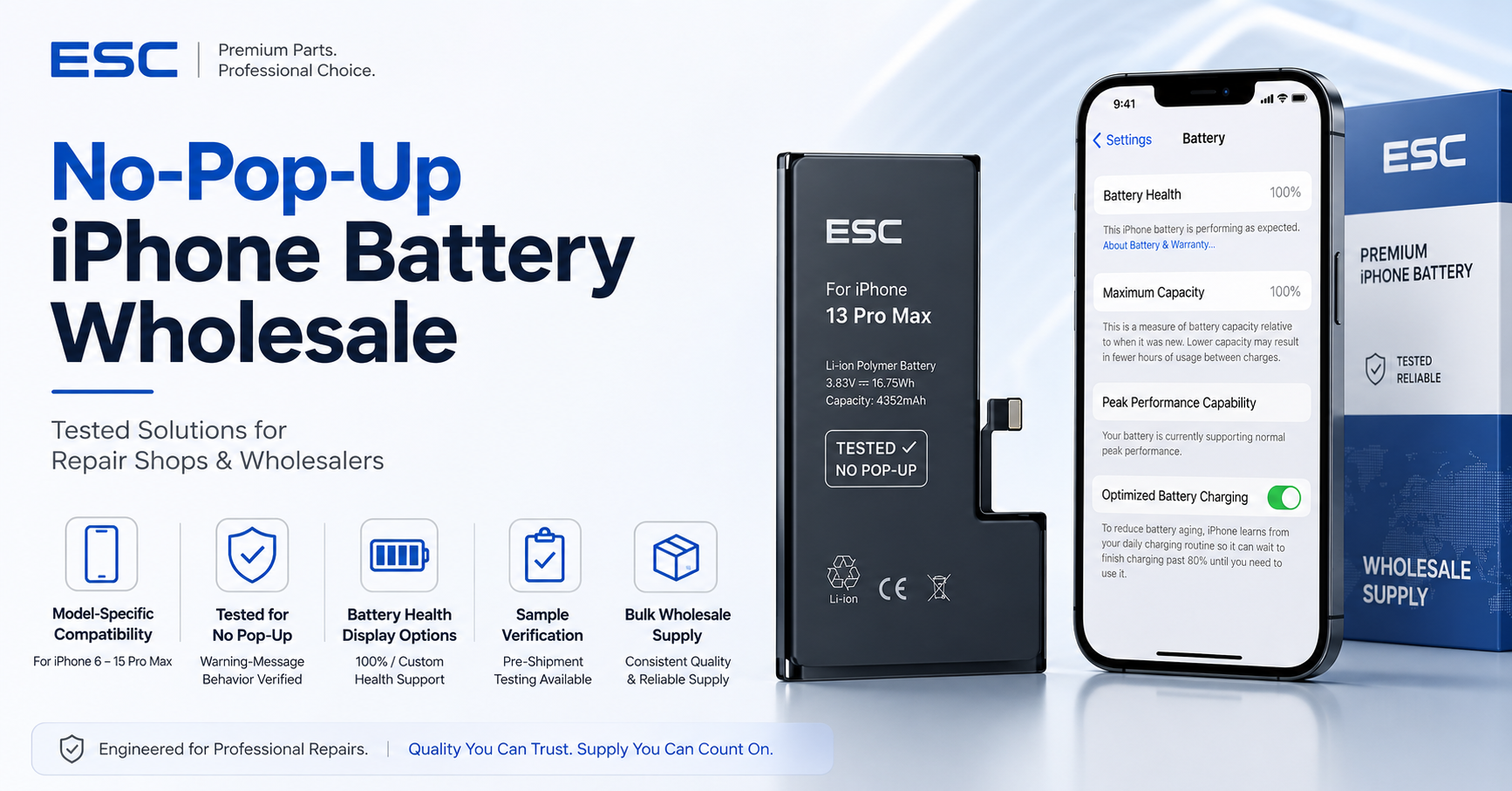 ESC no-pop-up iPhone battery supplier