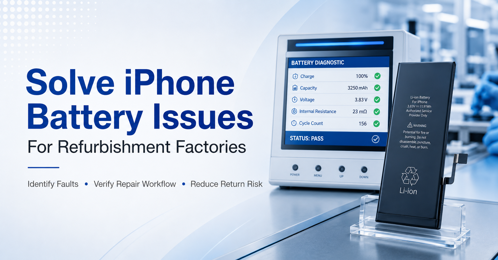 diagnostic iPhone battery for refurbishment factory