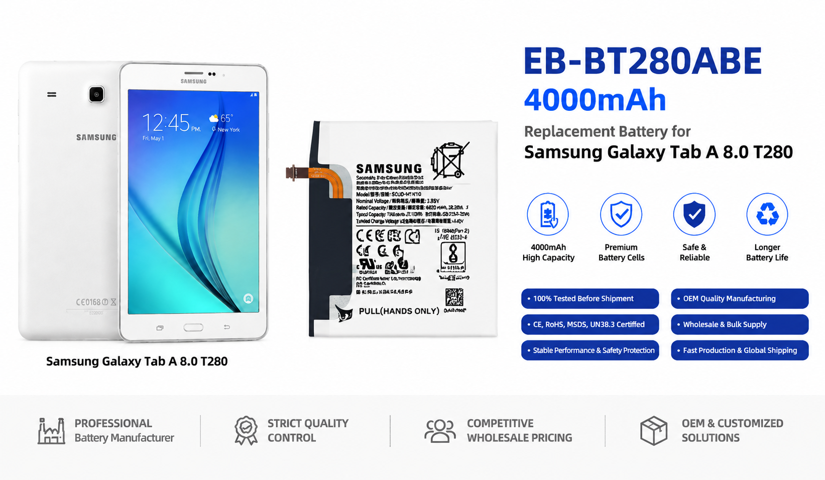 Samsung T280 battery supplier