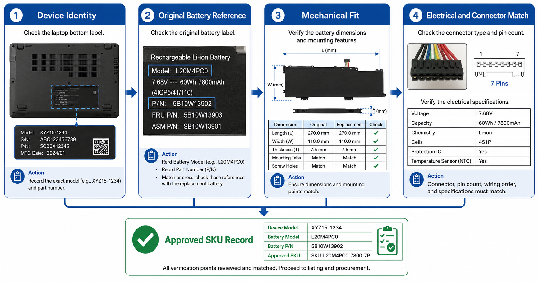 Laptop battery part number matching workflow
