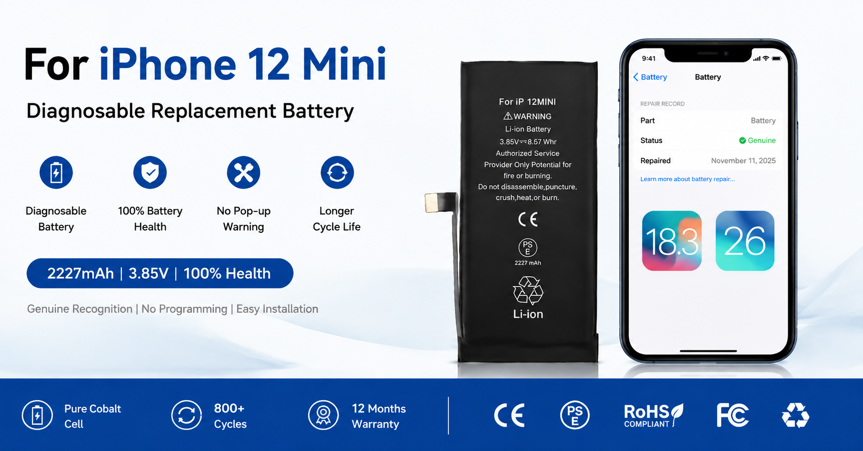iPhone 12Mini  diagnostic replacement battery