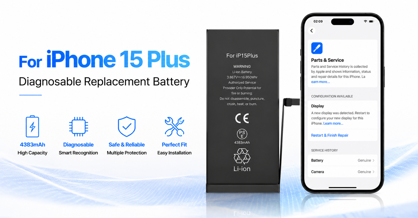 iPhone 15 Plus diagnostic replacement battery