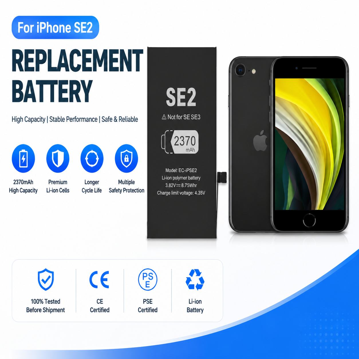 iPhone SE 2020 SE2 Higher Capacity Replacement Battery 2200mAh iPhone SE 2020 SE2 Higher Capacity Replacement Battery 2200mAh