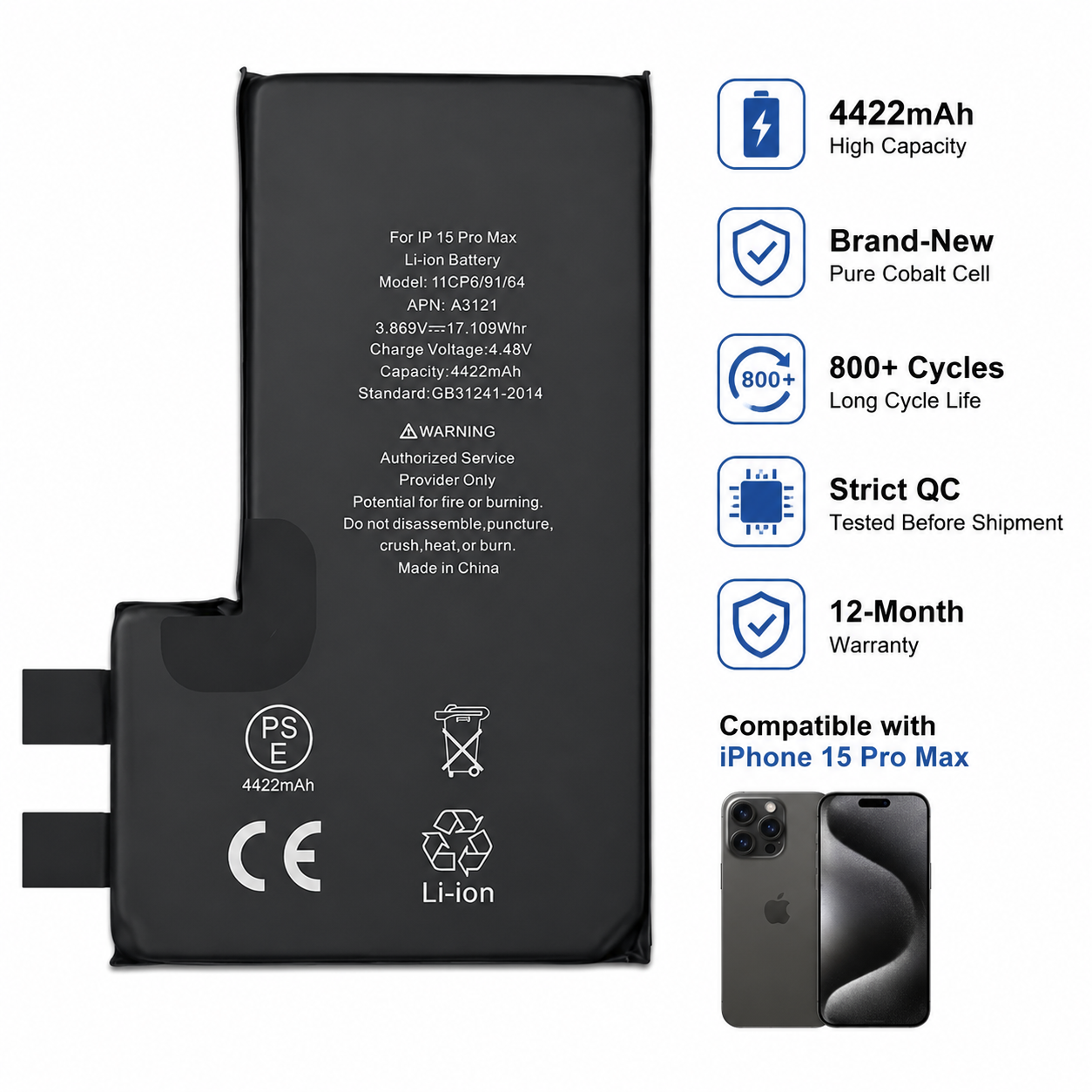 iPhone 15 Pro Max 4422mAh Battery Cell Without Flex – OEM Wholesale Supply iPhone 15 Pro Max 4422mAh Battery Cell Without Flex – OEM Wholesale Supply