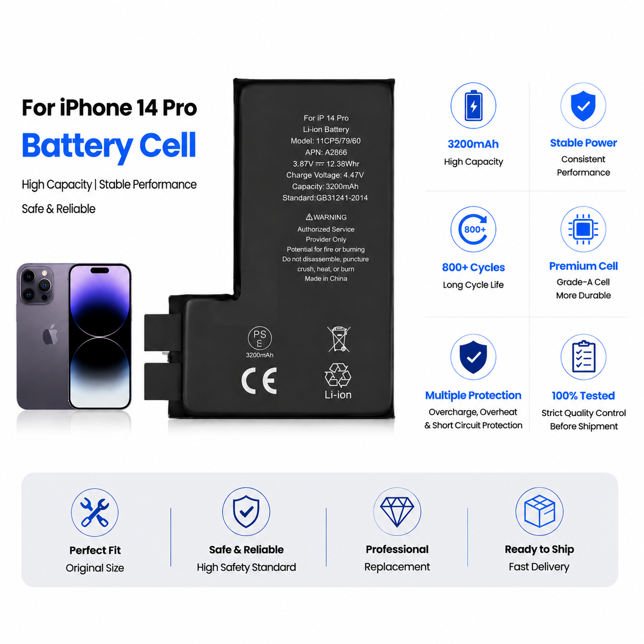 iPhone 14 Pro Battery Cell 3200mAh Without Flex iPhone 14 Pro Battery Cell 3200mAh Without Flex