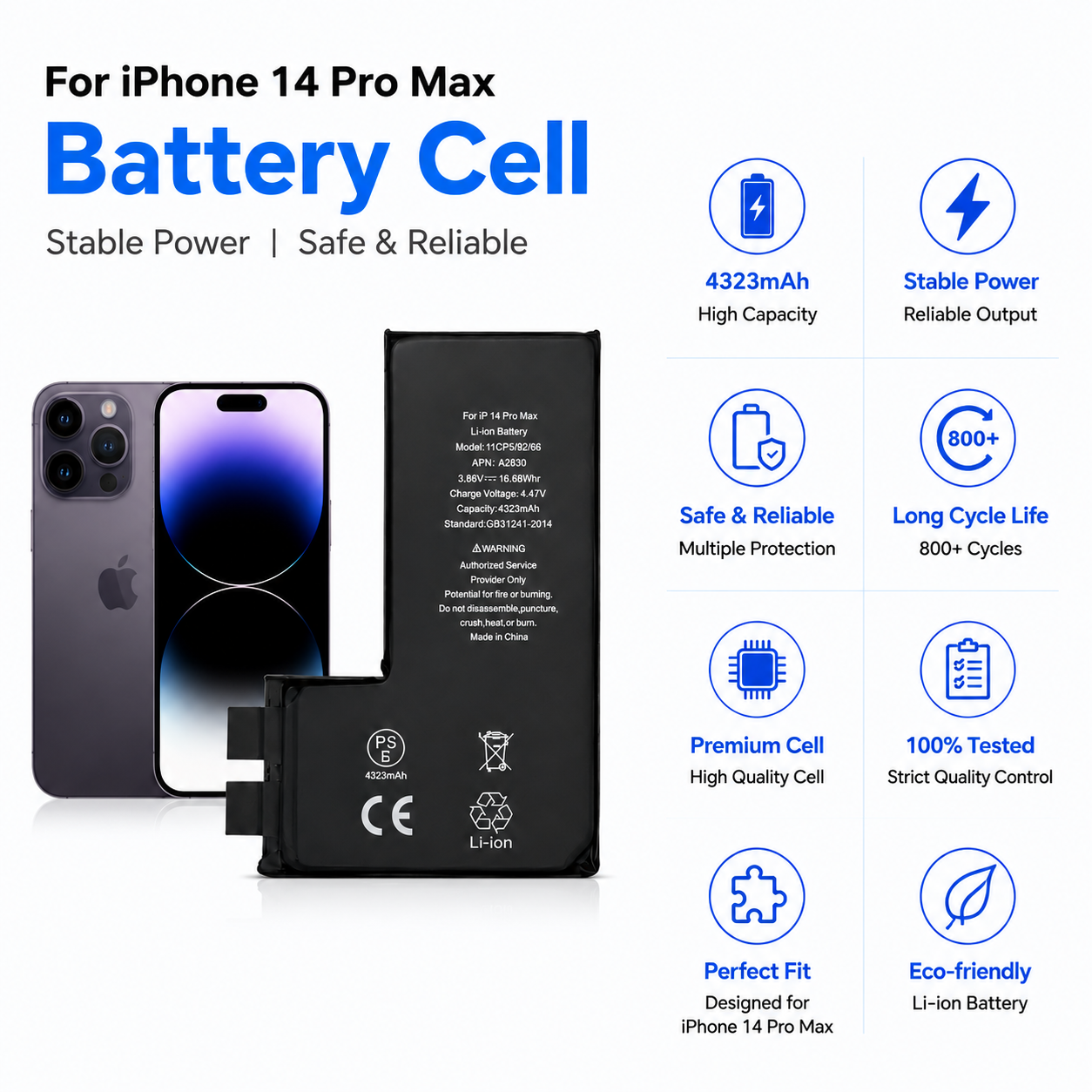iPhone 14 Pro Max Battery Cell 4323mAh Without Flex iPhone 14 Pro Max Battery Cell 4323mAh Without Flex
