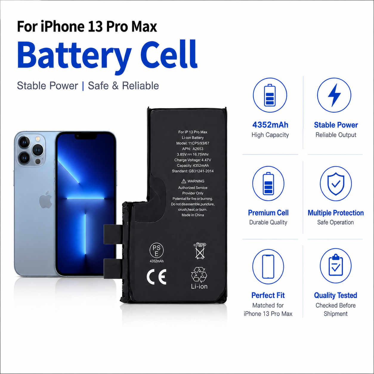 iPhone 13 Pro Max Battery Cell 4352mAh Without Flex iPhone 13 Pro Max Battery Cell 4352mAh Without Flex