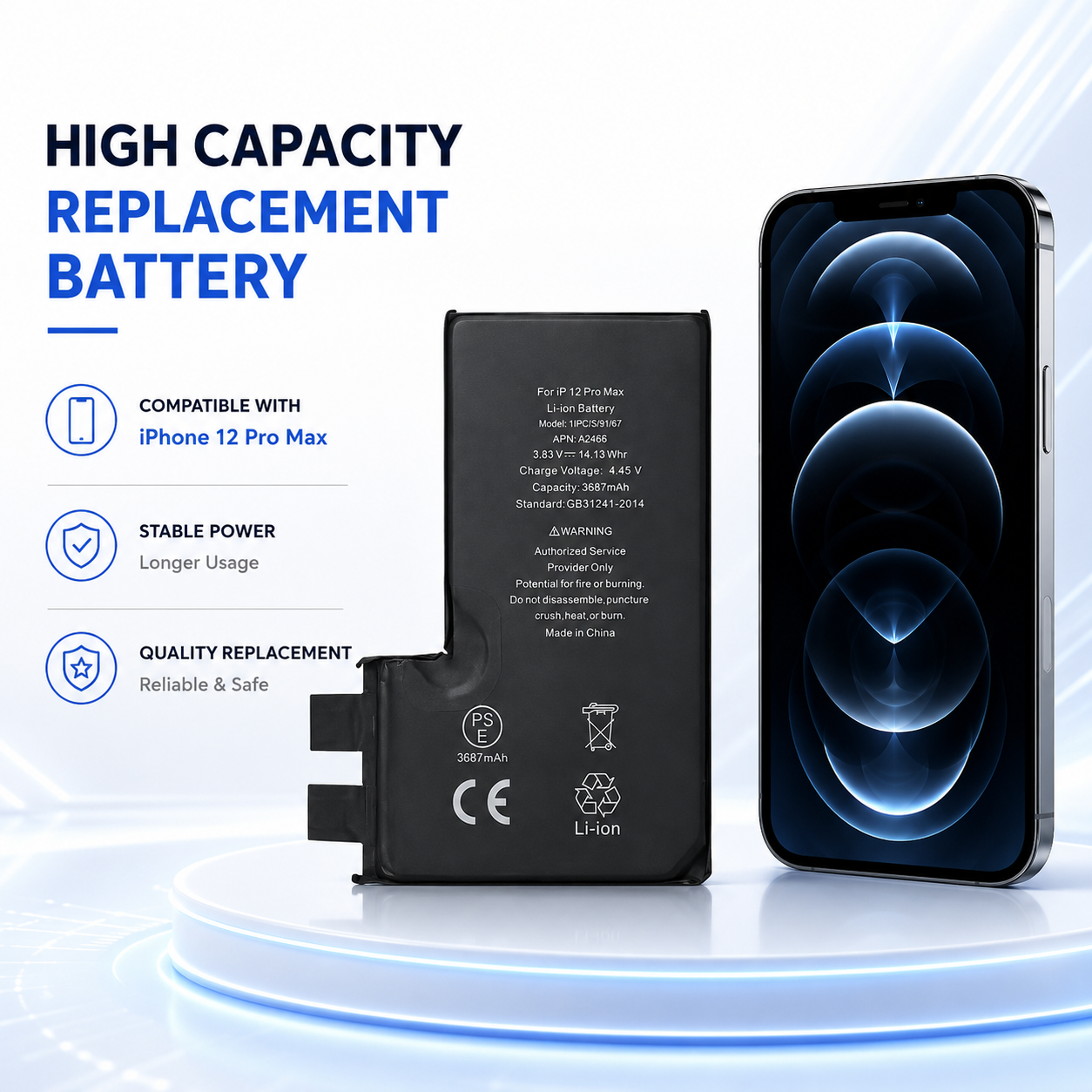iPhone 12 Pro Max Battery Cell 3687mAh Without Flex iPhone 12 Pro Max Battery Cell 3687mAh Without Flex