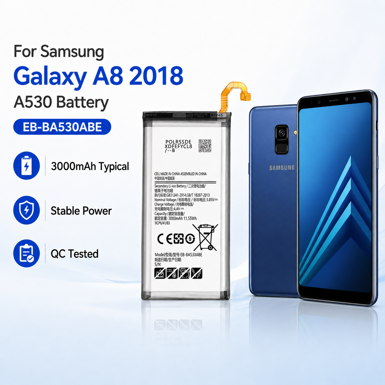 Samsung A530 / Galaxy A8 2018 Battery EB-BA530ABE 4000mAh Samsung A530 / Galaxy A8 2018 Battery EB-BA530ABE 4000mAh