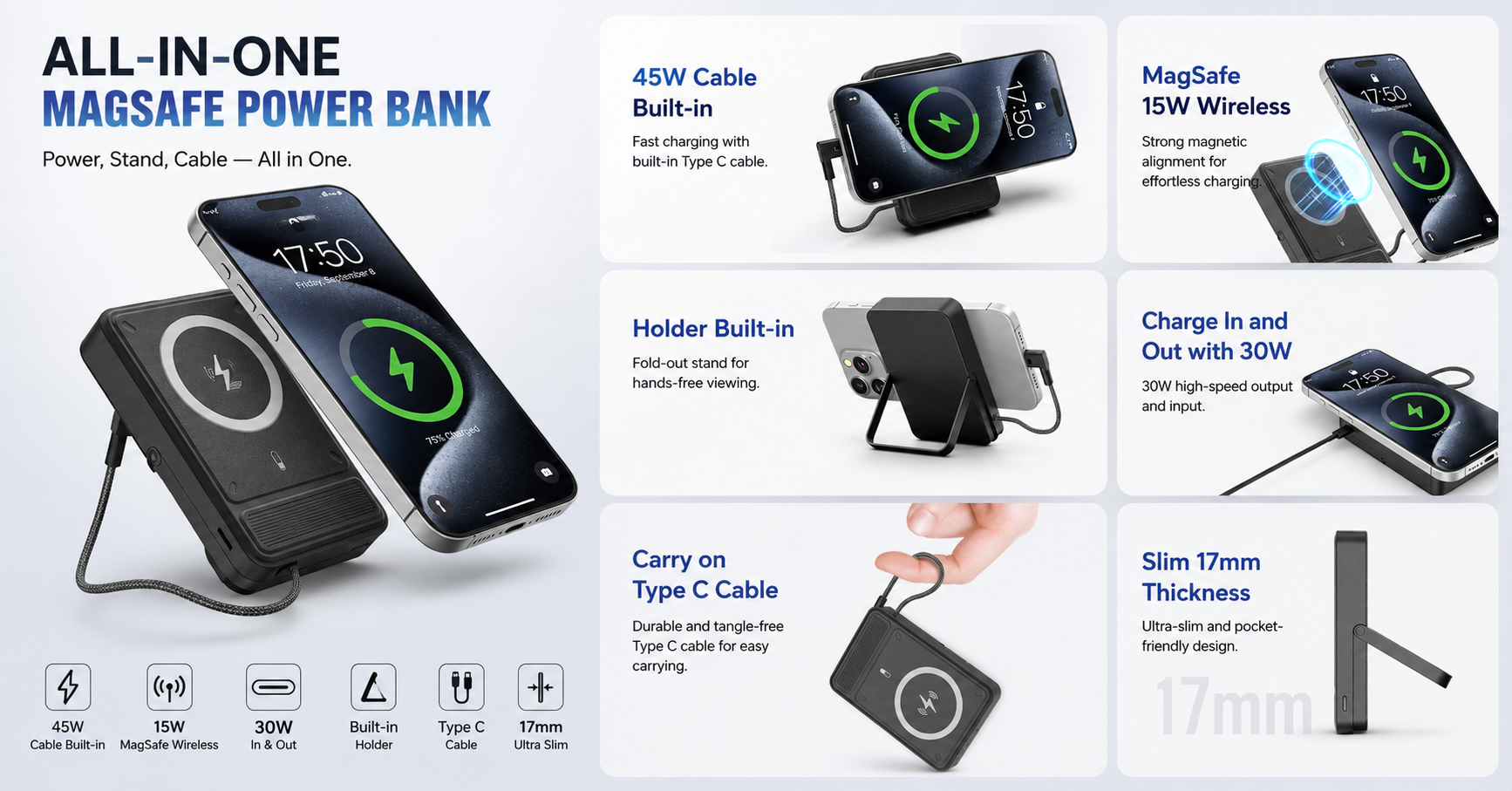magnetic power bank with kickstand