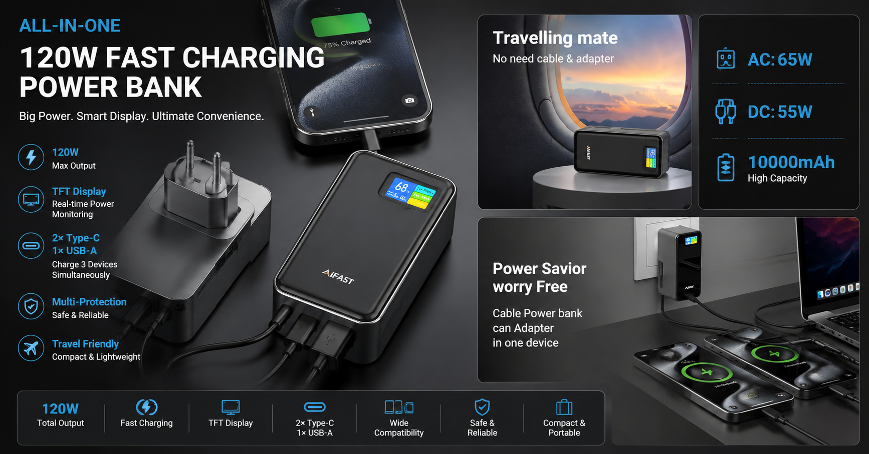 65w power bank with tft display