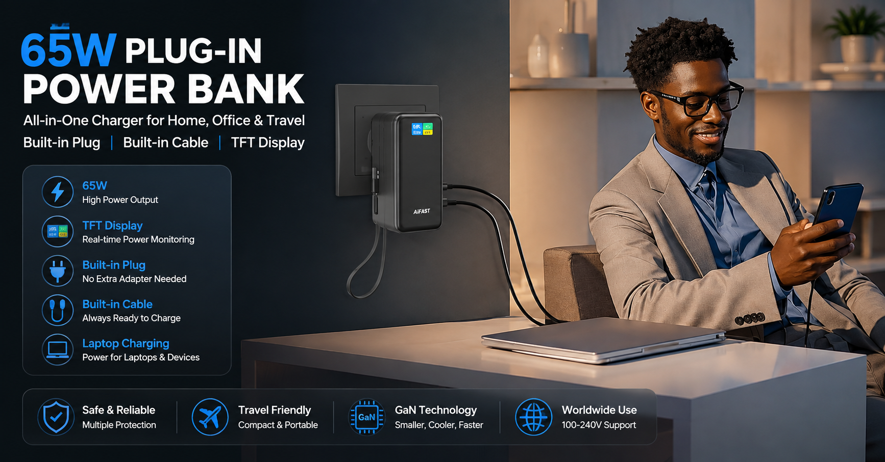 65w power bank charging laptop