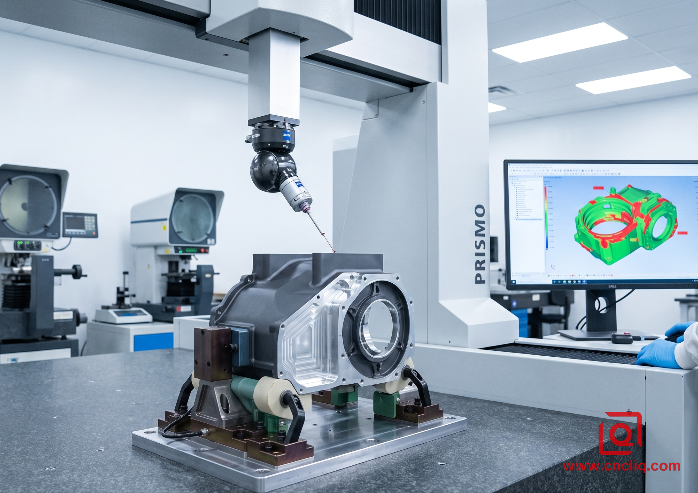 CMM inspecting precision aluminum component