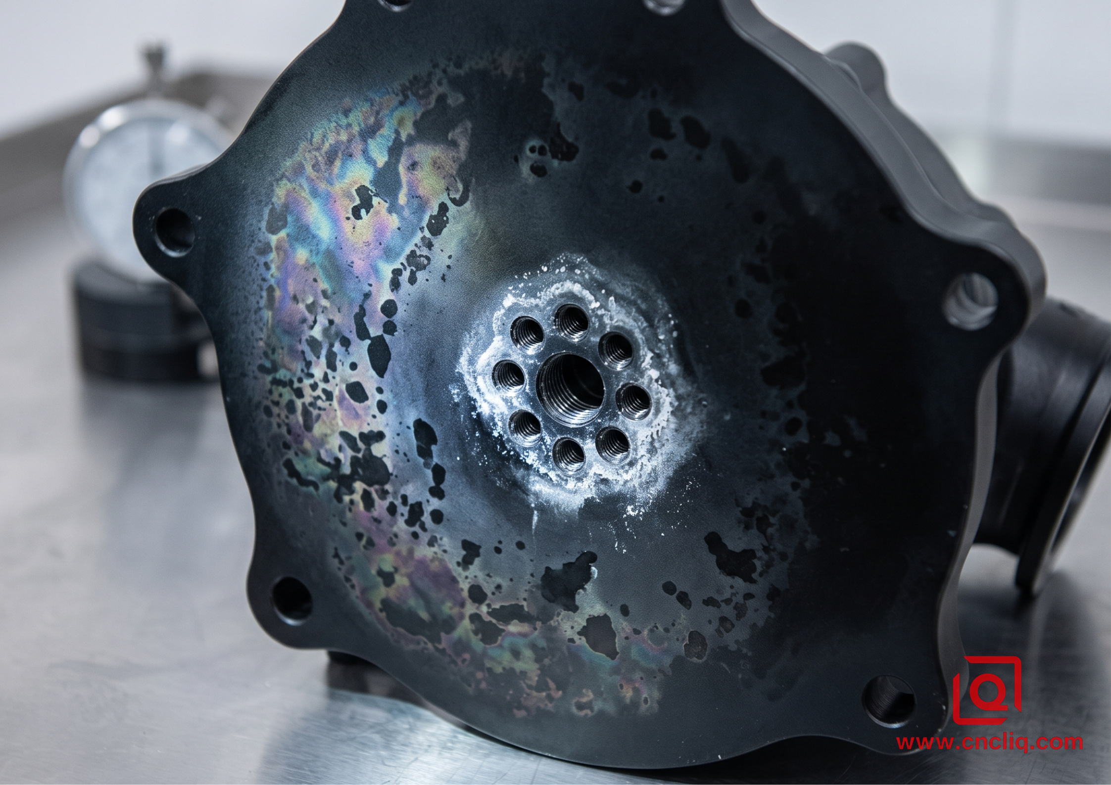 black anodized aluminum with mottle patterns