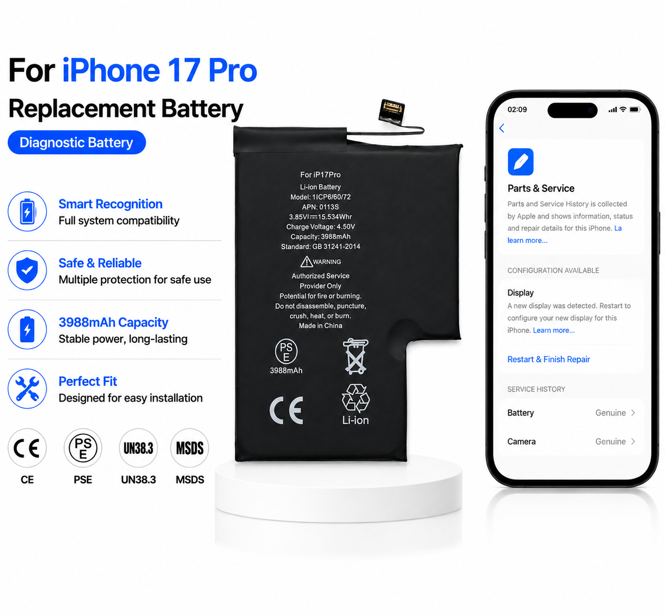 Pin chẩn đoán iPhone 17 Pro 3988mAh 3.85V Pin chẩn đoán iPhone 17 Pro 3988mAh 3.85V
