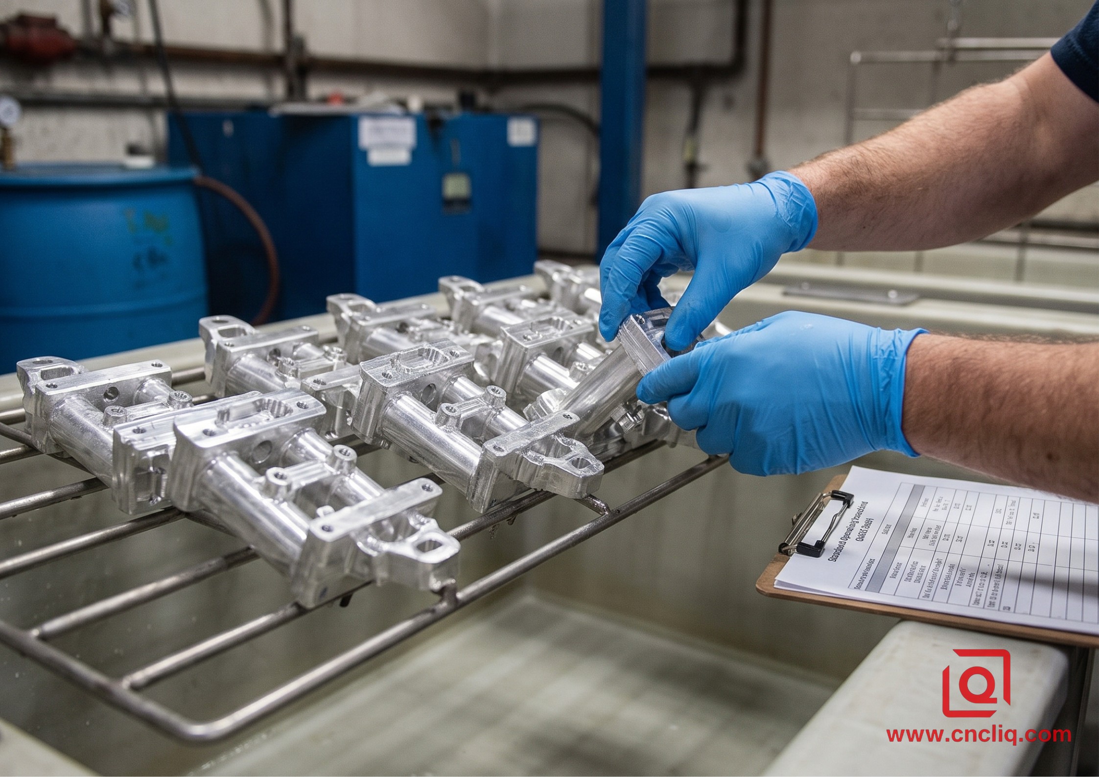 Worker inspecting aluminum components