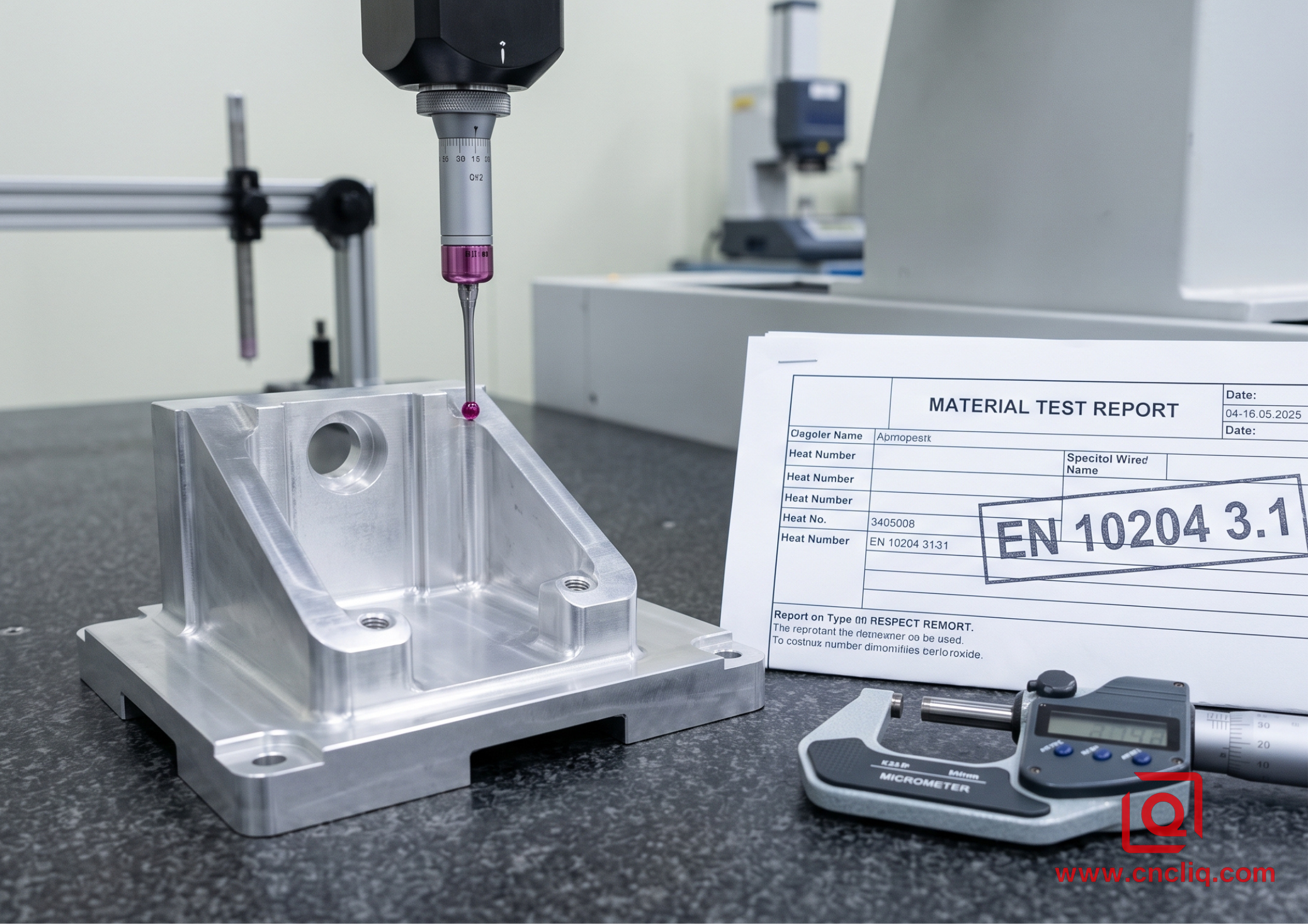 CMM probe measuring machined aluminum part