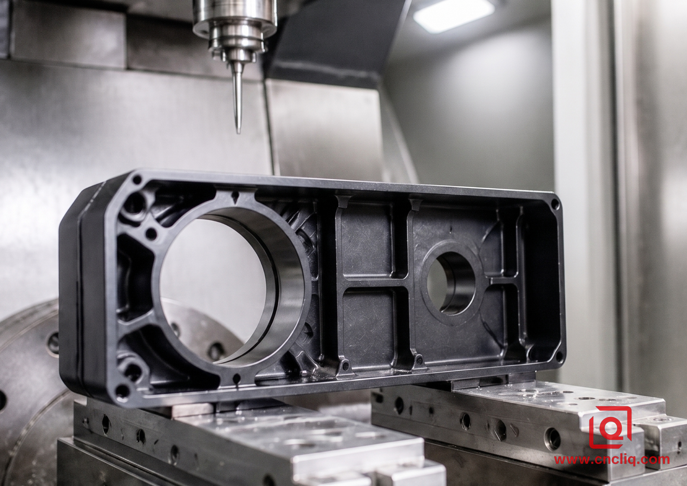 CNC machining of black anodized aluminum housing