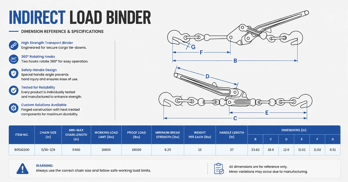 Indirect load binder technical drawing