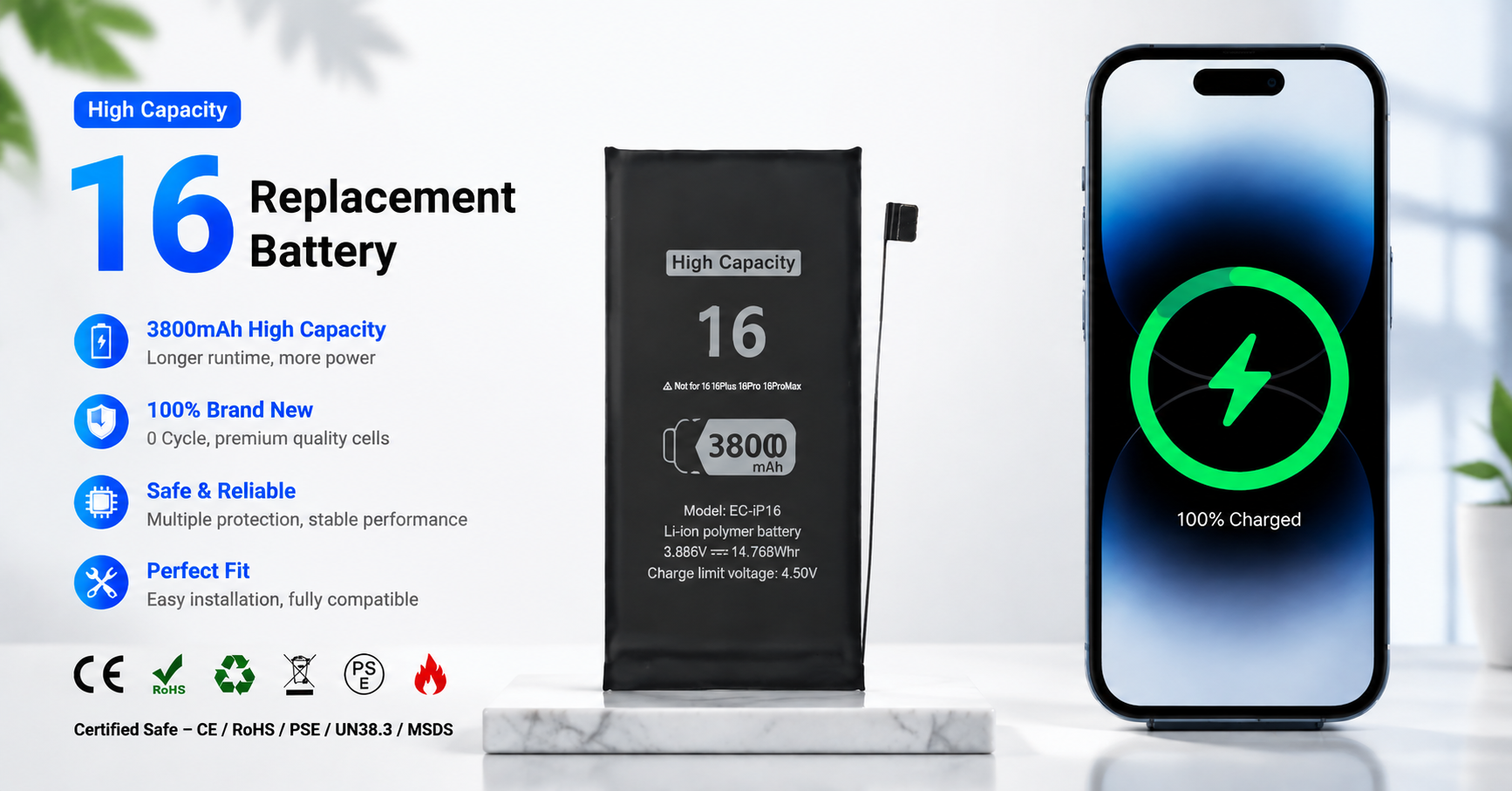 iPhone 16 battery supplier 3800mAh high capacity replacement battery