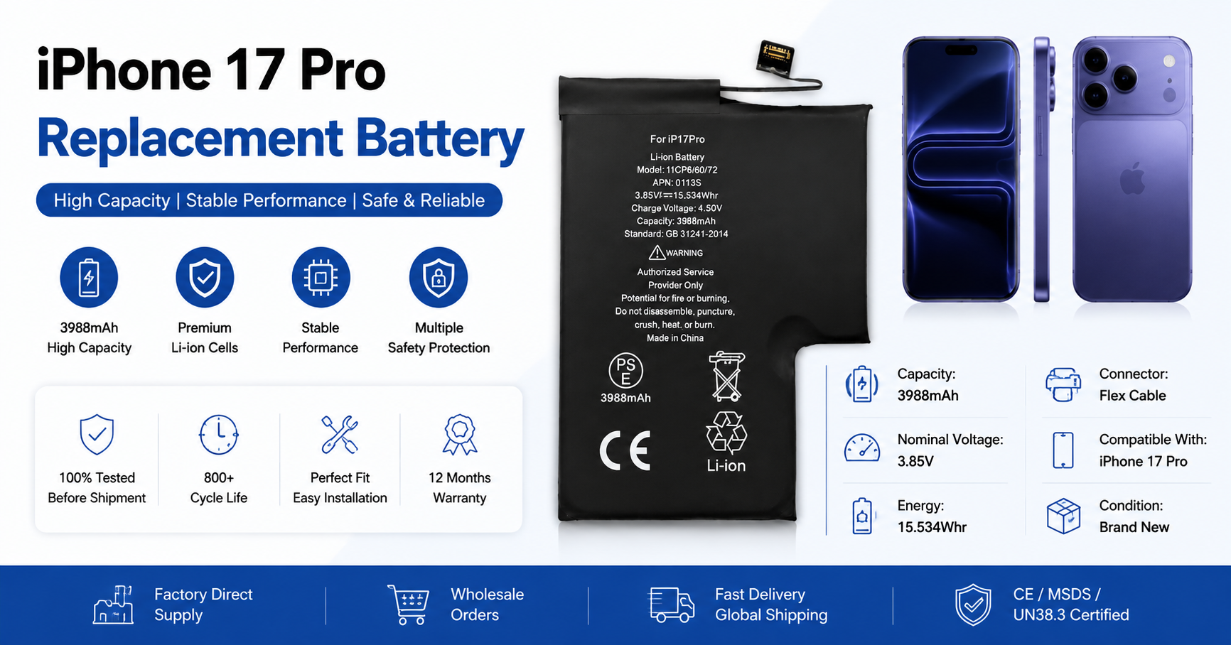 Fornecedor de baterias para iPhone 17 Pro
